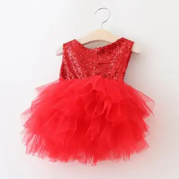 

Elegant baby girl red sequins tutu dress children xmas formal party dresses with bows stunning toddler 1-5Y evening costume