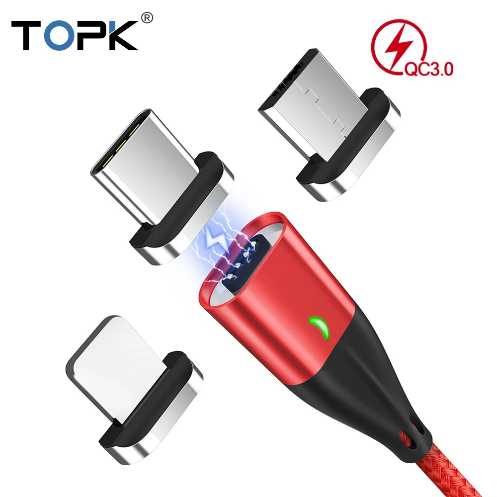 TOPK 1 м QC3.0 Магнитный usb кабель для зарядки type c usb c кабель для быстрой зарядки для iphone xr x xs Xiaomi redmi note 7 huawei кабель