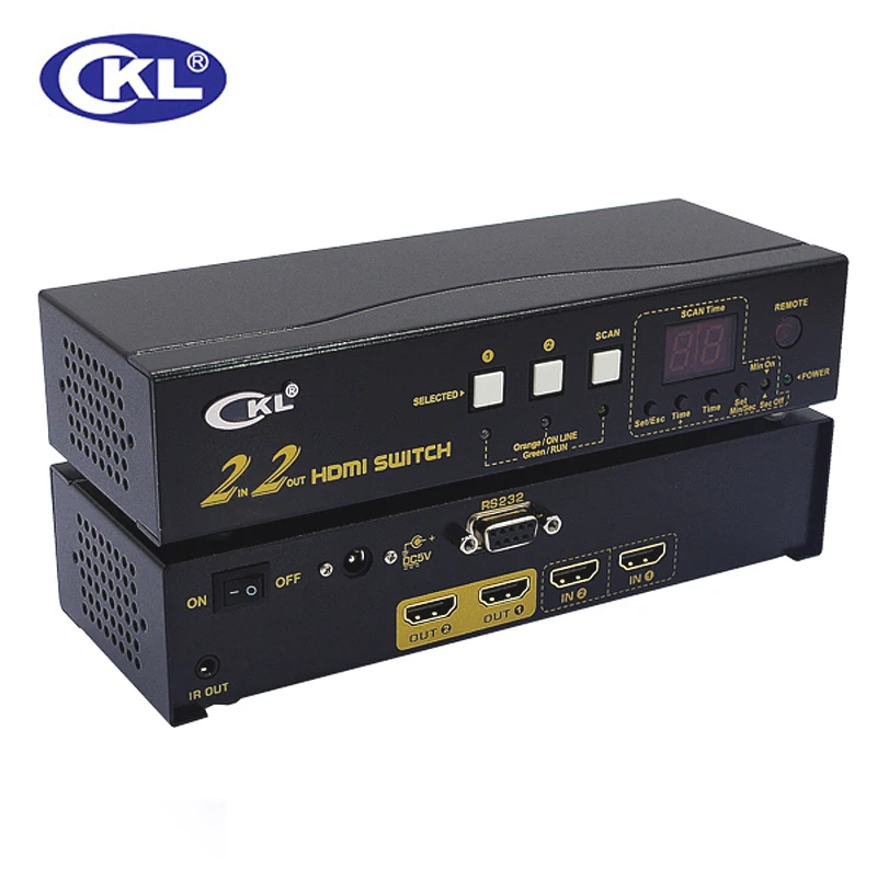 10 шт./лот CKL-222H Высокого класса 2x2 HDMI Переключатель Splitter Box 2 в 2 для ПК Монитор с ИК-Пульта Дистанционного Управления RS232 Поддержка 3D 1080 P