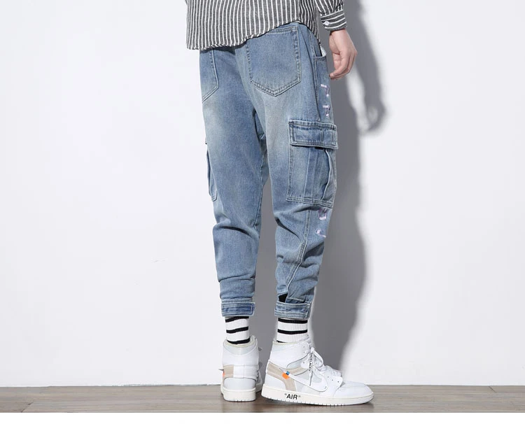 5XL Мужские Аутентичные брюки больших и высоких, свободный крой, комфортные, с гибкой талией, джинсовые брюки, мужские модные хип-хоп, с карманами, джинсовые брюки-карго, мужские