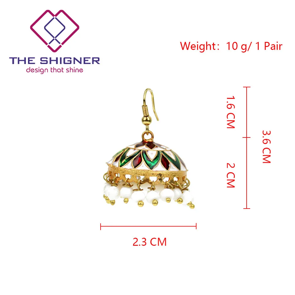 THE SHIGNER индийские традиционные Meenakari эмаль золотой тон Jhumka Jhumki серьги Болливуд стиль ювелирные изделия Висячие Серьги