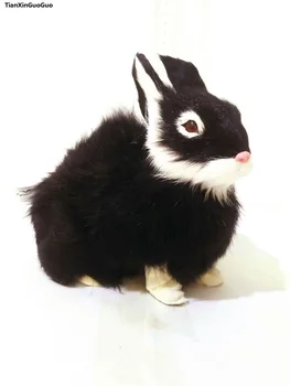 

about 17x15cm black furs squatting rabbit plastic&fur rabbit hard model craft home decoration toy gift w2806