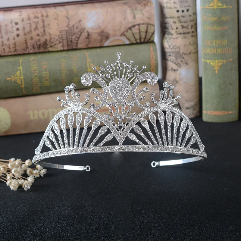 Frete grátis personalizado grande tiara concurso alto Rainha tiara de Strass tiara de noiva festa decoração da menina coroa tiara de prata (6)
