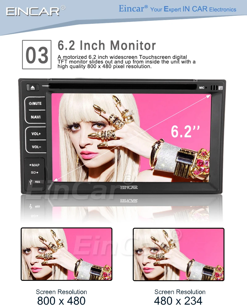 Flash Deal Double 2 Din CD DVD Player 6.2" Capacitive Multi Touchscreen Car Radio Bluetooth Stereo GPS with 8GB GPS Map Card USB SD Music 3