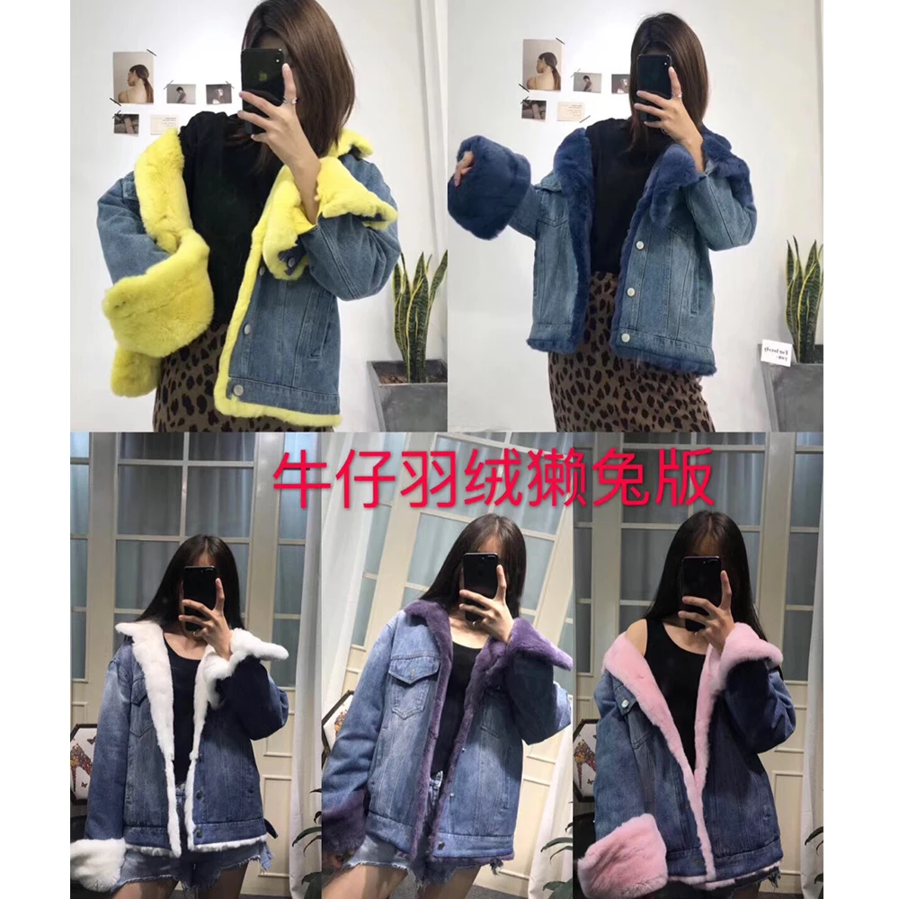 Épais pink Parka Rex Fourrure Luxe White Manteau Veste Bas D'hiver Femmes Chaud Casual Streetwear purple Le De Denim Naturel Lapin Vers blue Marque Vraie yellow dtshQrCx
