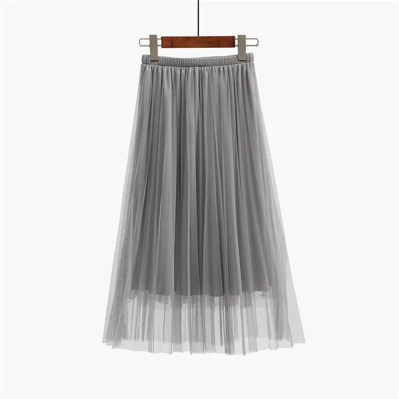 La maza/сетчатая плиссированная юбка до середины икры, женские тюлевые юбки, пикантные элегантные Лоскутные юбки для девочек, винтажная однотонная женская одежда