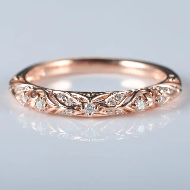 Art Deco Solid 10k Rose Gold Natural Diamonds Women Engagment Ring Art Deco Solid 10k Rose Gold Natural Diamonds Women Engagment Ring Wedding Band