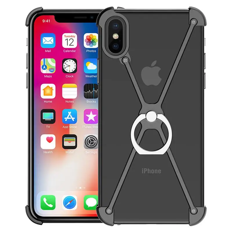 SIBEIXUN X образный металлический бампер чехол для iPhone X с кольцом держатель противоударный чехол для телефона - Цвет: Черный