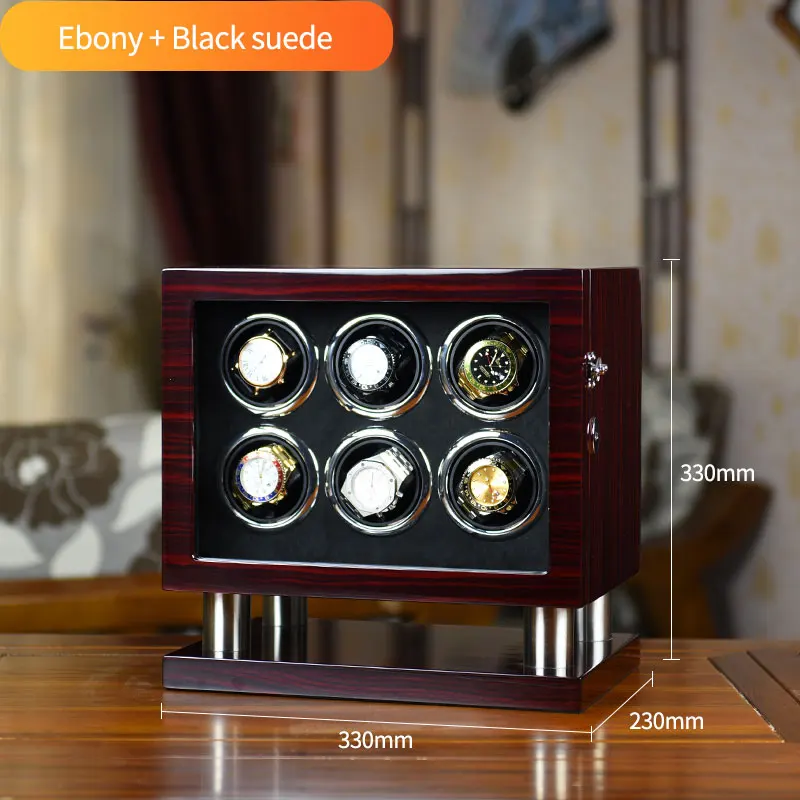 Высококлассные Часы winder 6 автоматические часы с коробкой Электрический вращающийся ящик Органайзер для часов с ЖК-сенсорным и TPD режим/сюрприз, подарок коробка - Цвет: 6w -Ebony w Black