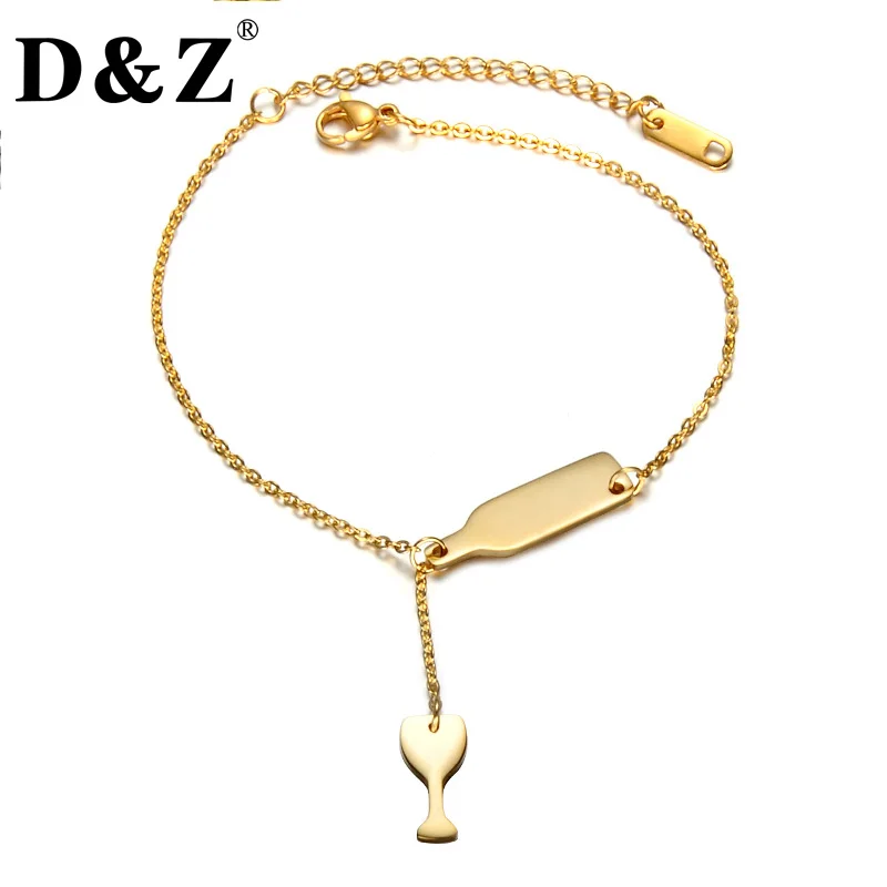 

D&Z Gold Color Red Wine Glass Bracelet & Bangle Stainless Steel Beer Glass Design Charm Bracelet for Women Jewelry