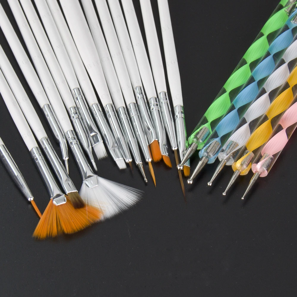 

20 Pcs Nail Art Tool Polish Drawing Brushes Marbleizing Desires Dotting Tools Patinting Pens For Nail Design Manicure