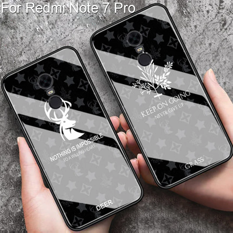 Чехол для Xiaomi Redmi Note 7 Pro с рисунком оленя травы из закаленного стекла, силиконовый Жесткий Чехол для задней панели, чехол для RedmiNote7 Pro