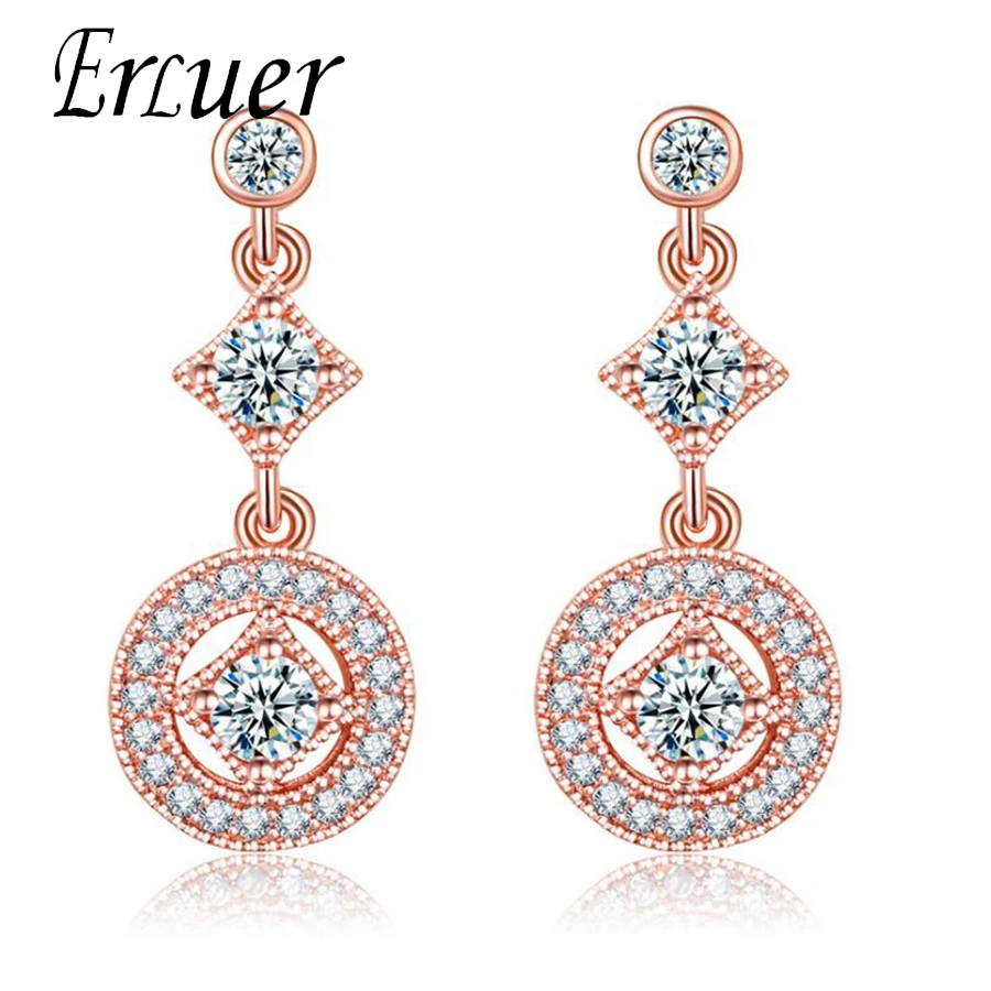 

ERLUER crystal drop earrings for women Rose gold beads fashion wedding party hanging dangle earring stone women girls jewelry