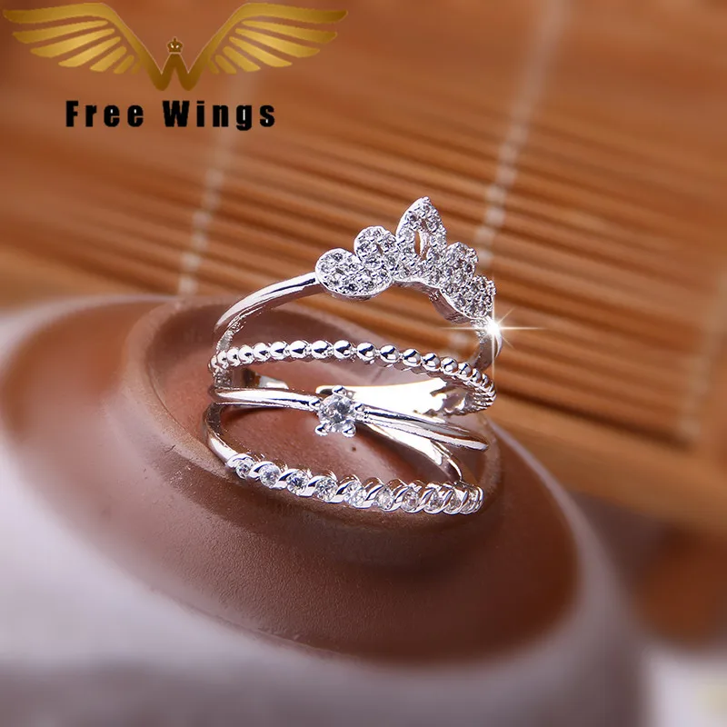 

Multilayers Shining Crown RGP Fashion Gold color Plated Zircon Crystal Rings For Women brand Jewellery Bague Femme Bijoux 20D