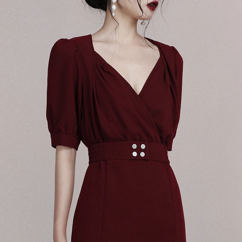 INDRESSME Новое сексуальное Стильное женское платье с коротким рукавом и глубоким v-образным вырезом, женские вечерние платья до колена с алмазными пуговицами