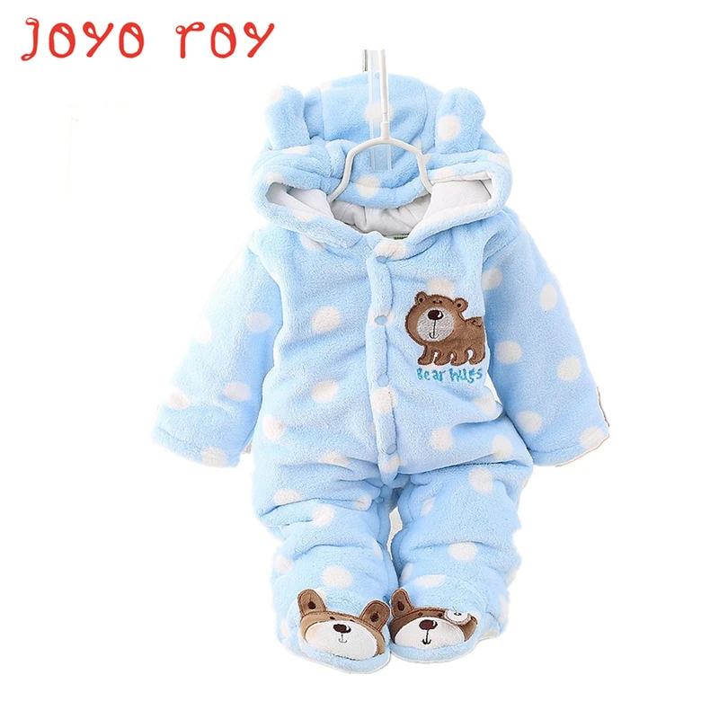 

Joyo roy Baby Autumn Winter Cartoon Cotton Long Sleeve Rompers Newborn Baby Dot jumpsuits Infant Foot-muff Hooded Clothesdj0084R