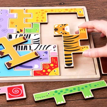 

Creative Colorful 3D Cartoon Wood Animals Puzzles Jigsaw Toys Children Intelligence Development Baby Educational Toys