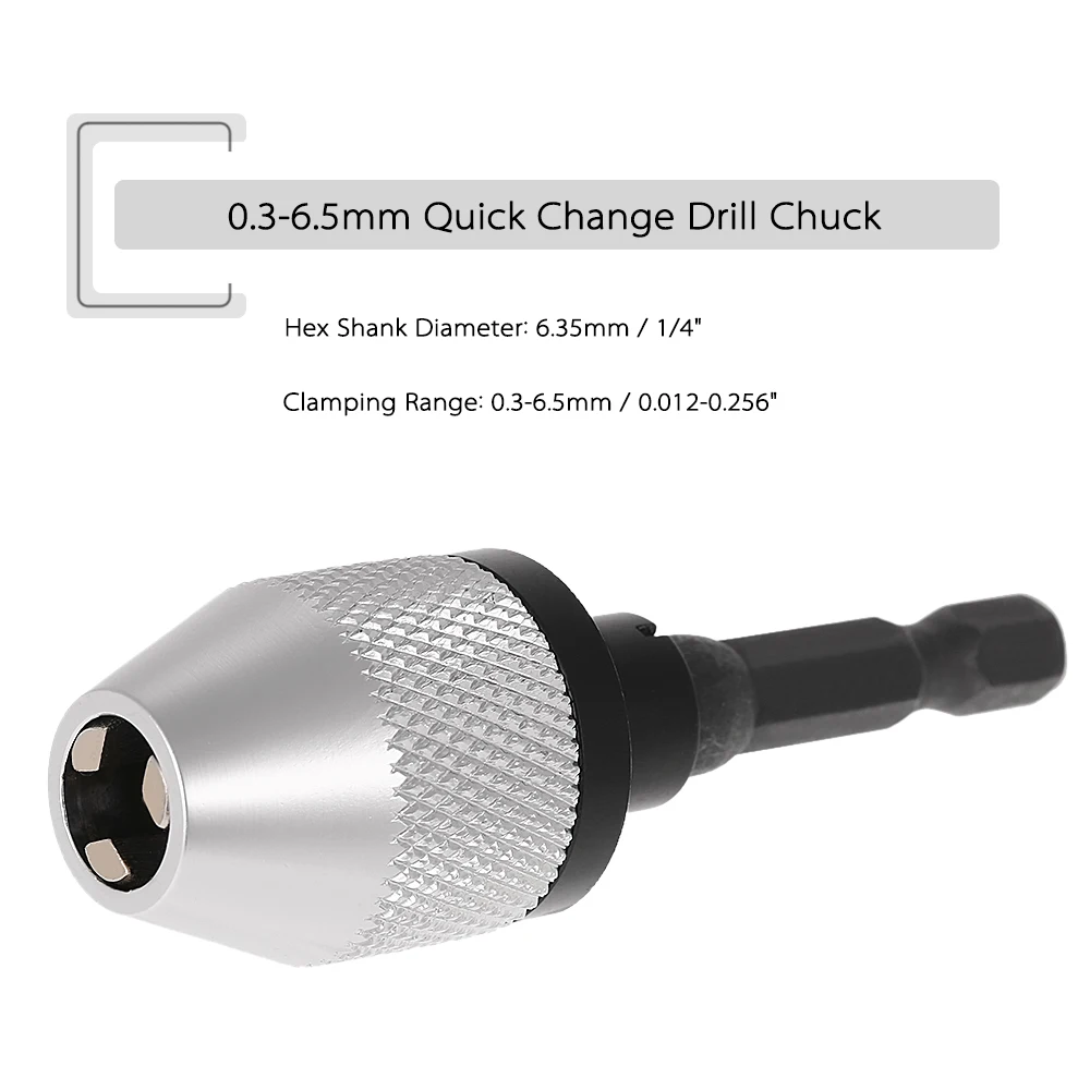 

0.3-6.5mm Quick Change Electric Grinder Drill Chuck Drill Bit Converter Screwdriver Driver Adaptor + 6.35mm 1/4" Hex Shank