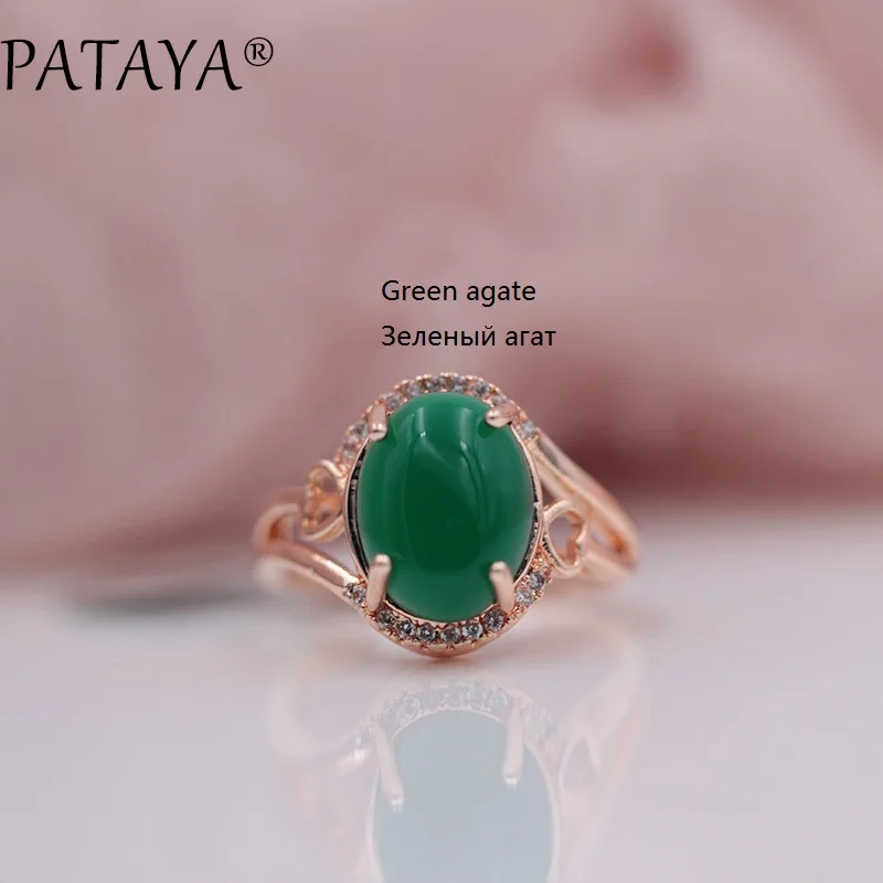 PATAYA, новая мода 585, розовое золото, милые женские роскошные изысканные вечерние ювелирные изделия, многоцветный оникс, натуральный камень, белый циркон, кольца - Цвет основного камня: Green agate