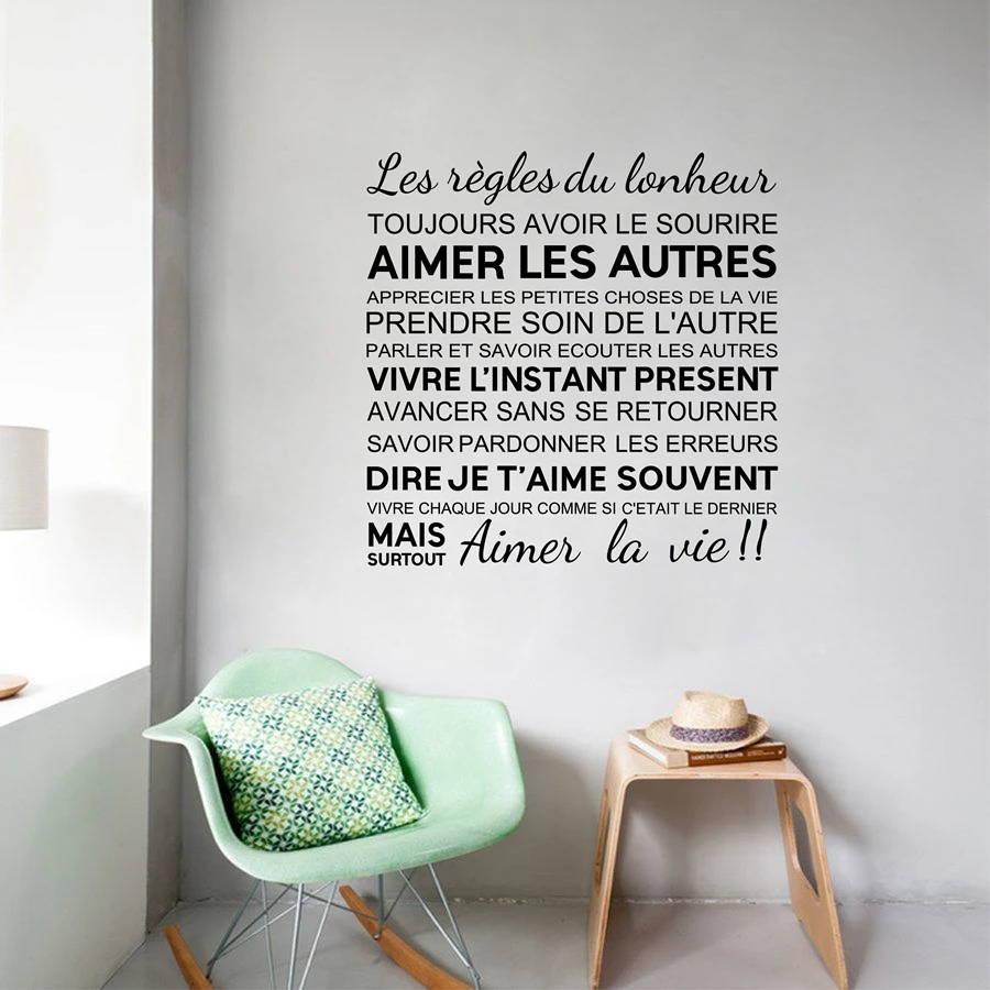 French Citations Vinyl Wall Stickers The Rules Of Happiness Vinyl Walls Decals Home Decor Living Room Decoration Wall Art Vinyl Wall Stickers Wall Stickervinyl Wall Aliexpress