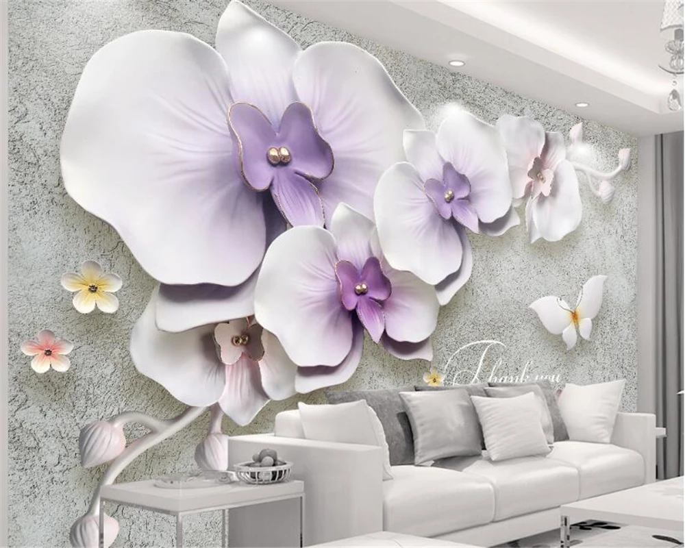 beibehang High quality retro fashion personality 3d wallpaper New Chinese relief three-dimensional phalaenopsis TV background