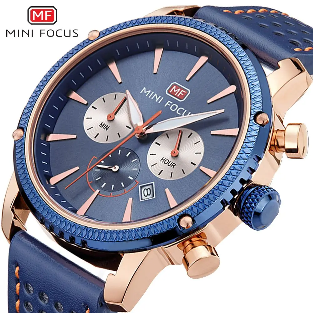 

MINI FOCUS Men Watches Famous 2018 Top Brand Leather Strap Quartz Wrist Watch Male Sport Clock Montre Homme Relogio Masculino