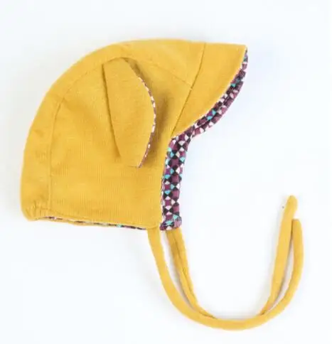 

New Cute Cotton Baby Bonnet Infant with Ears Lace-up Newborn Hat Pink/Yellow Boy & Girl for 6-12 Months 1 PC Free Size