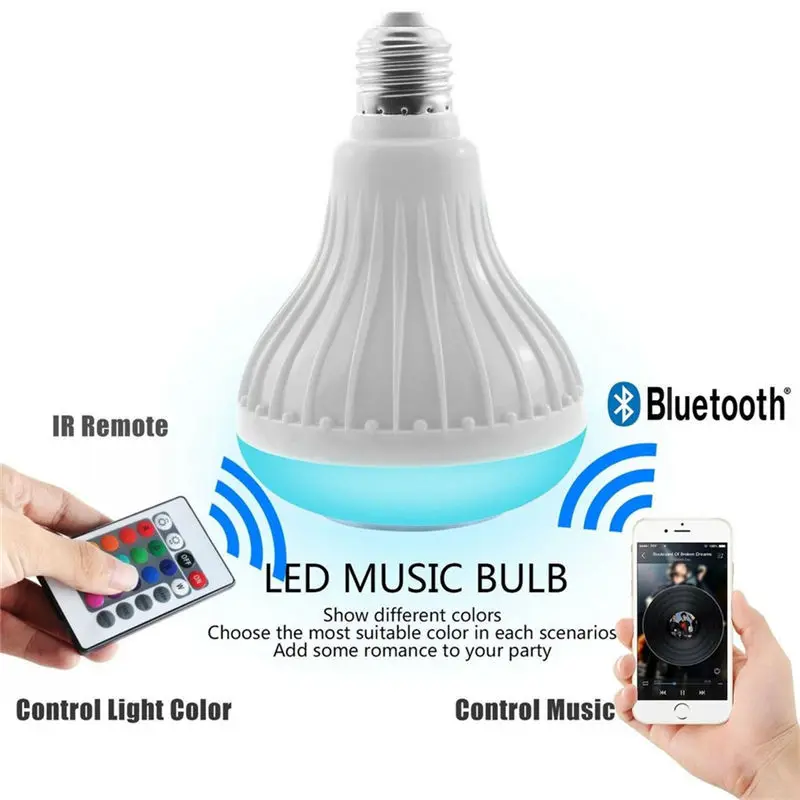 E27 беспроводной Bluetooth динамик + 12 Вт RGB лампа светодиодный светильник 110 В 220 в умный светодиодный музыкальный плеер аудио с огни на