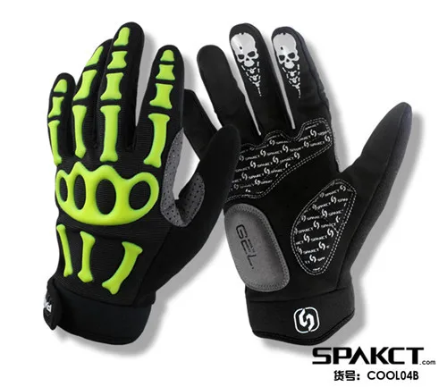 Spakct Pro гелевые велосипедные перчатки с полными пальцами, гоночные перчатки для езды на велосипеде, каркасные перчатки для велосипеда, спортивные перчатки с черепом, 2 цвета - Цвет: Green