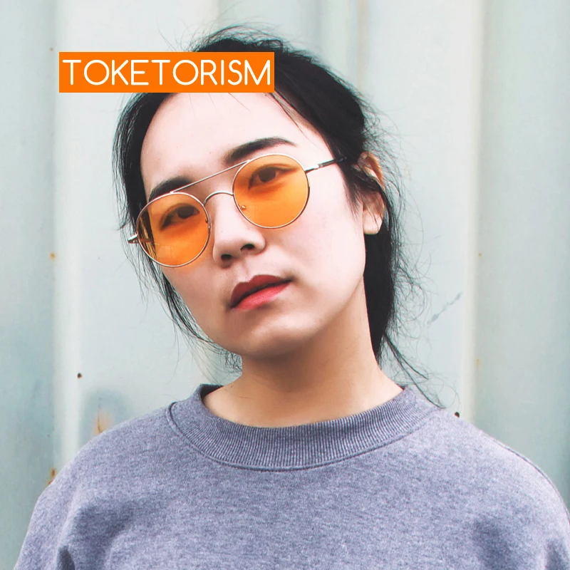 Toketorism Женская мода круглые модные очки с двойным мостом мужские дизайнерские солнцезащитные очки uv400 линзы 600DG