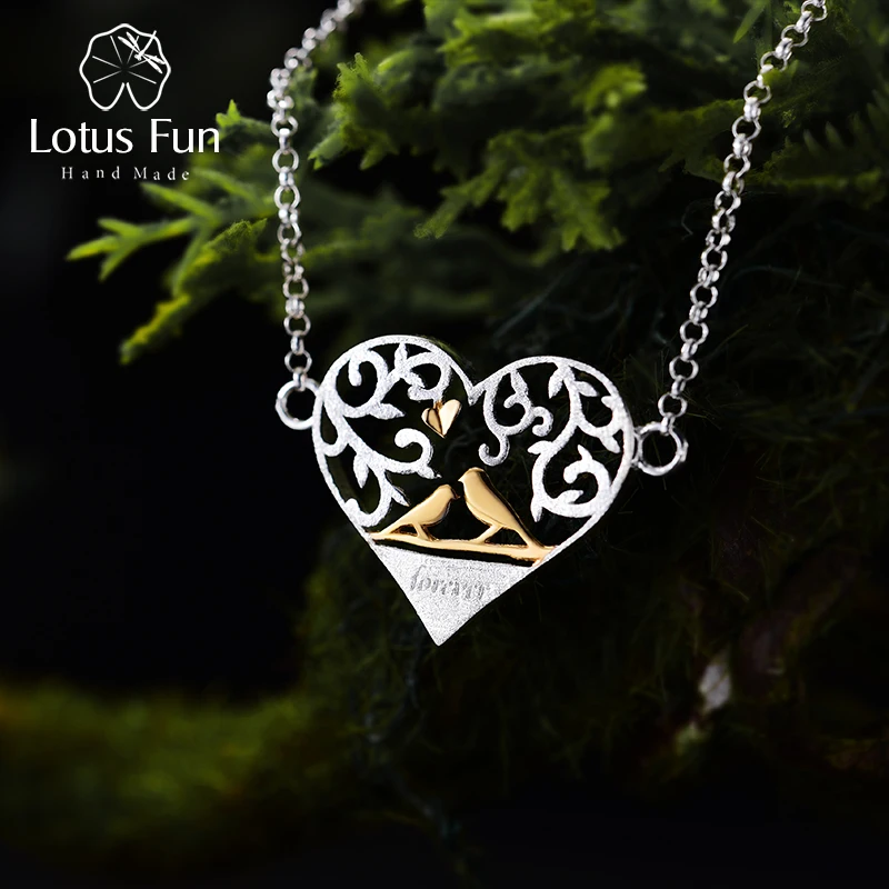 Lotus Fun реальные 925 серебро ручной работы Fine Jewelry Романтический птица в сердце