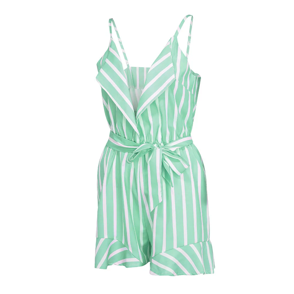 jumpsuit bodysuitWomen Fashion Sleeveless Ladies Self Tie Waist Striped Print Short Jumpsuit боди для женщин Purchasing