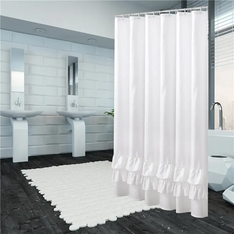 High Qulity White Lace Shower Curtain With Hooks PatchWork Polyesters
