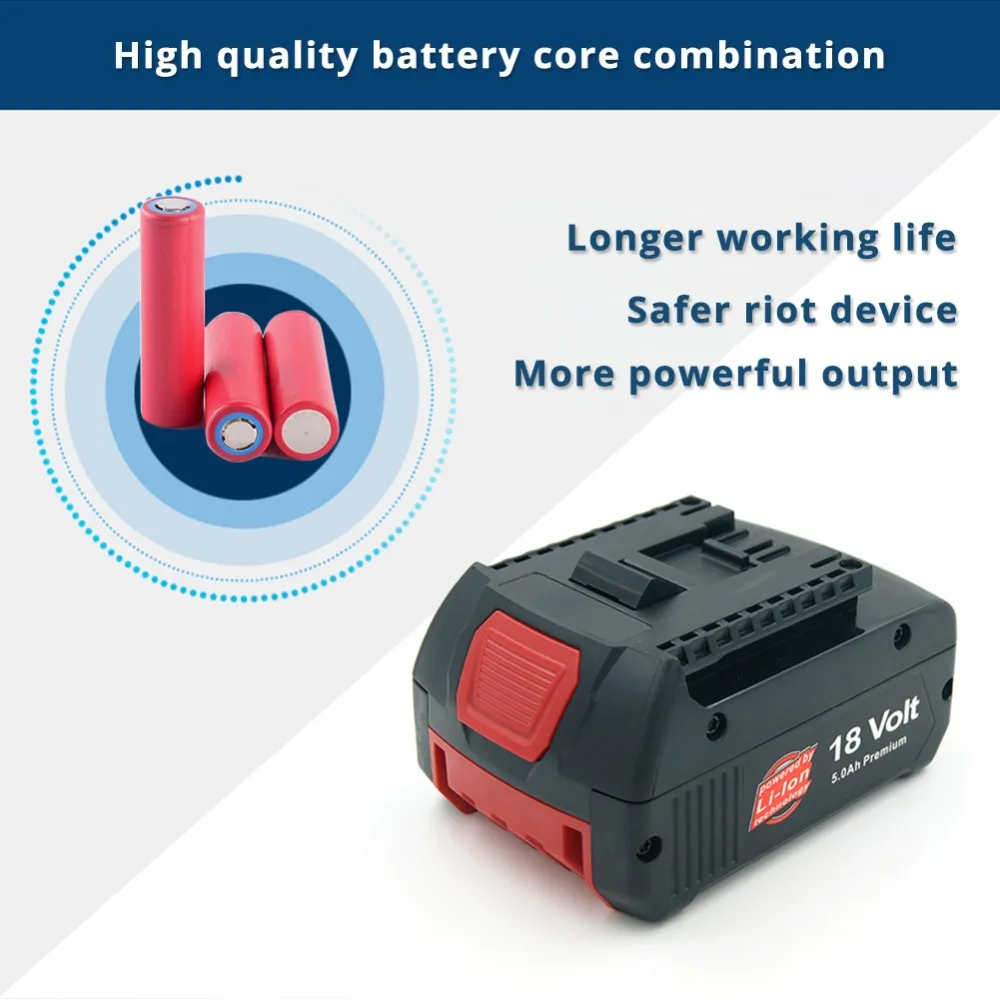 5000 мА/ч, 18V литиевая Перезаряжаемые Батарея для Аккумуляторная дрель bosch BAT619G BAT609 BAT618 BAT621 BAT622 с светодиодный Idicator