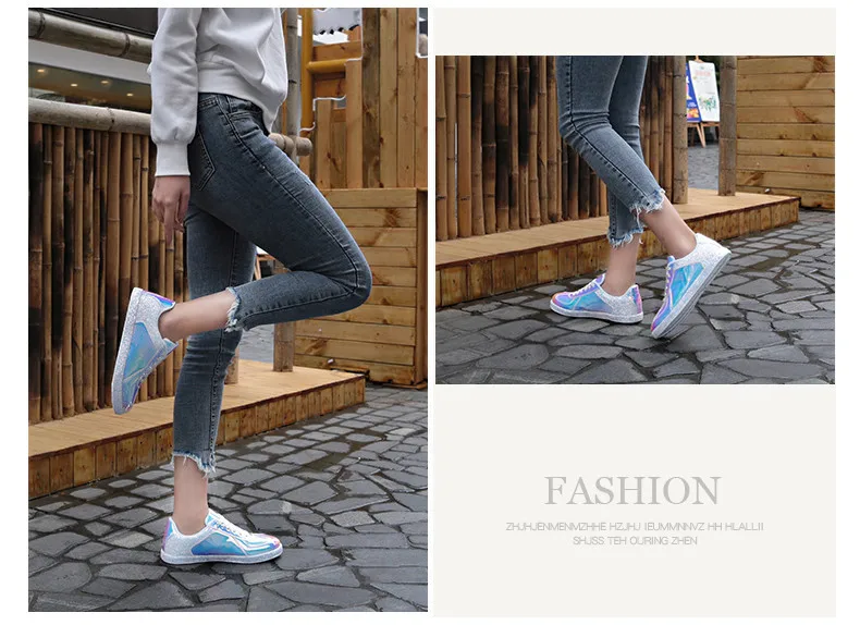 Fashion Sneakers Women Flats Shoes Casual Outdoor Walking Shoes Woman Lace-up Gold Glitter Ladies Shoes Zapatos Mujer (4)