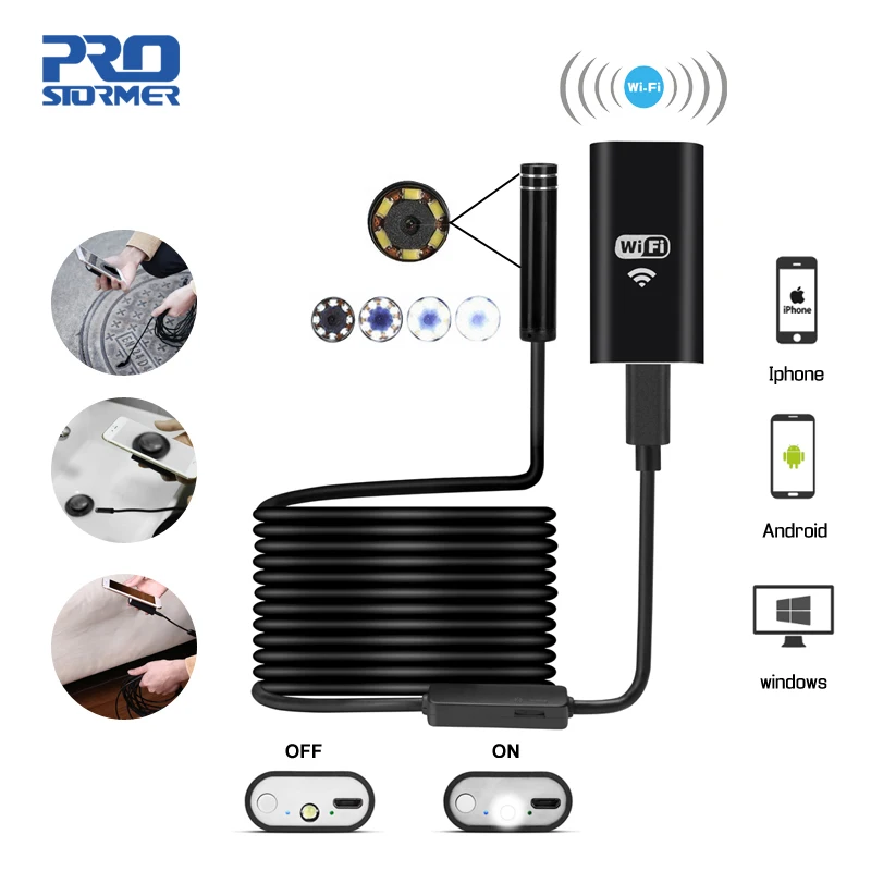 PROSTORMER Wifi Endoscope Camera 720P Hard/Softwire Borescope for iphone Android 1/2/3.5/5/7/10M Waterproof Inspecte Camera 5
