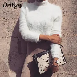 Darlingaga пушистый мохеровый свитер с высоким воротником модный белый осенний пуловер базовый джемпер трикотажный теплый вязаный свитер