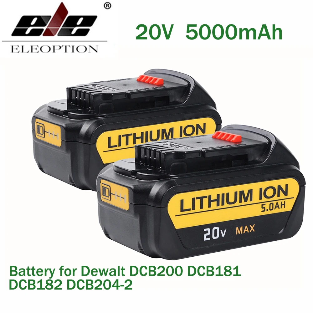

ELE ELEOPTION 2PCS 5000mAh 20V Battery For Dewalt 20V Replacement Battery for DCB200 DCB181 DCB182 DCB204-2 Li-ion