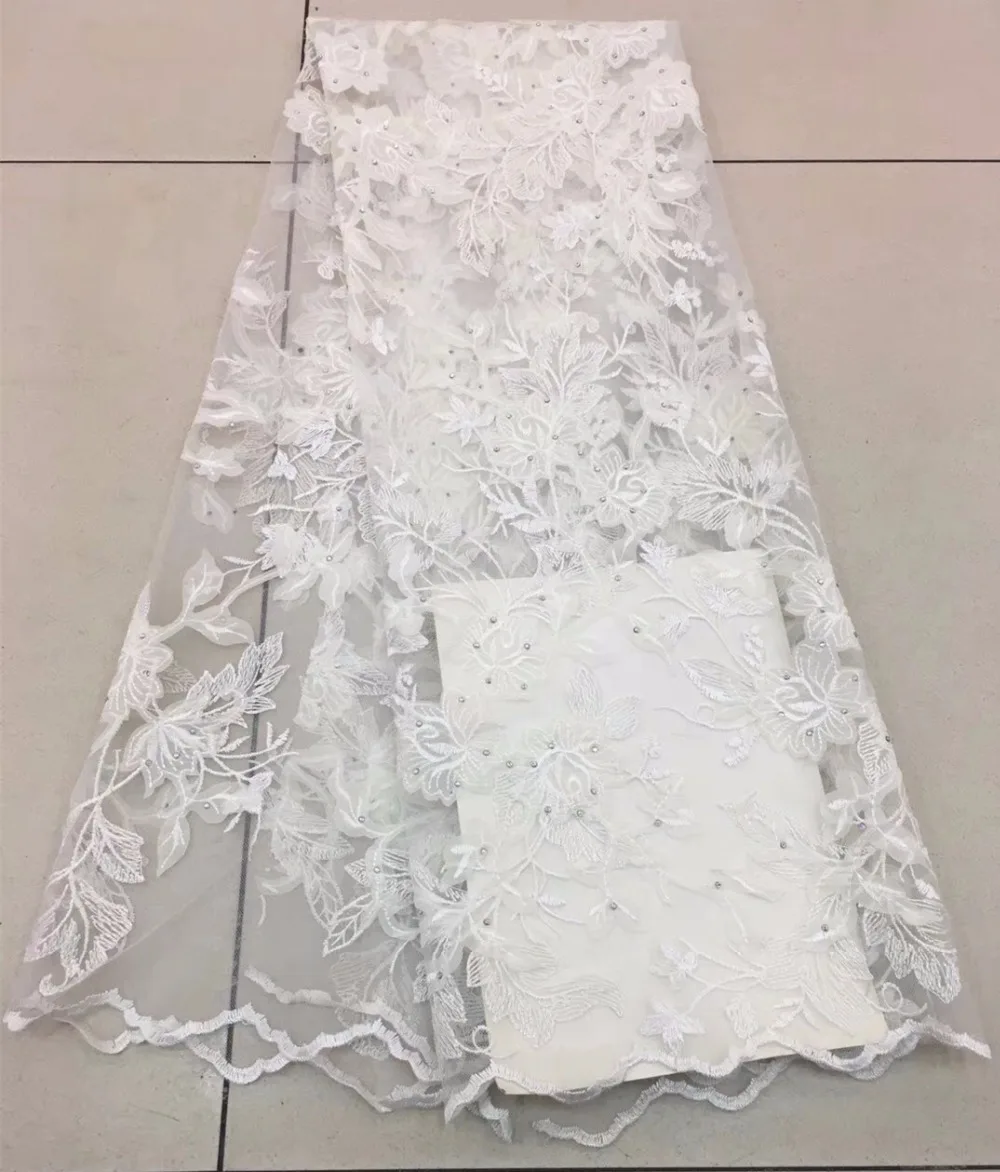 

Fashion African Lace Fabric High Quality white Lace Nigerian Lace Fabric 2018 High Quality Lace With stones 5yards