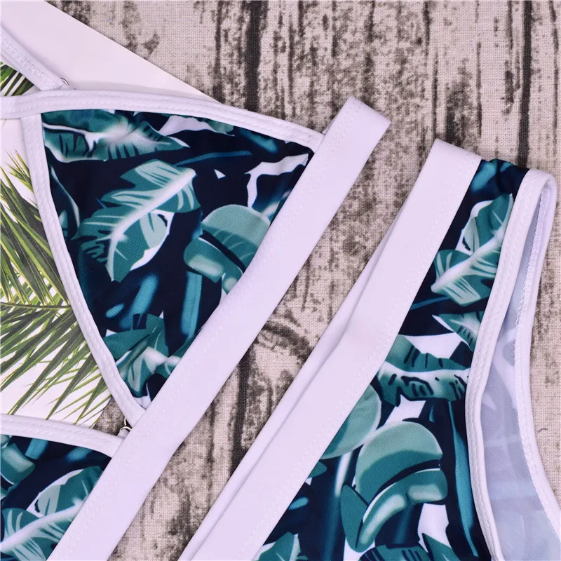 New style flower pattern green leaf women bikini adjustable strap swimsuit Brazilian bathing suit padded swimwear