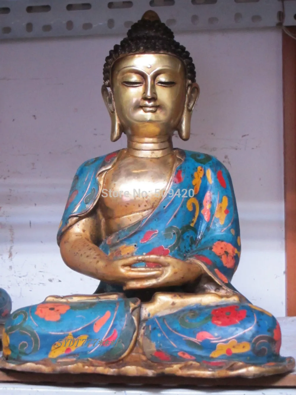 

12"Tibetan Folk Bronze gild cloisonne Amitayus Shakyamuni Buddha Founder Statue