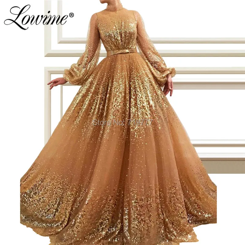 

Sequined Long Sleeves Arabic Evening Dress 2019 Custom Made Dubai Islamic Prom Dresses Kaftans Saudi Arabia Wedding Party Gowns