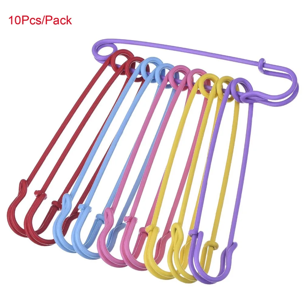 

Steel Safety Pins Blanket Pins 4 Inch Extra Large, 5 Colors 10 Pieces