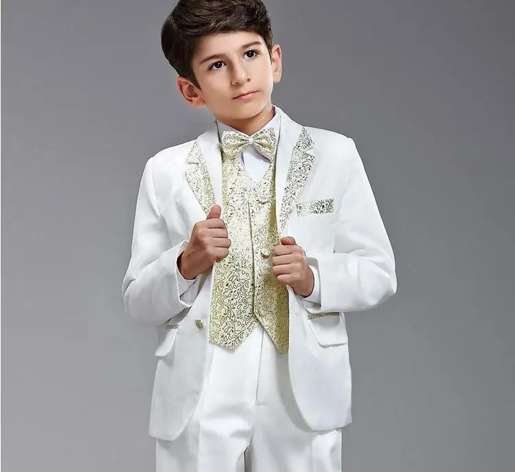 Костюм на свадьбу для мальчиков детский костюм-смокинг деловые блейзеры для мальчиков детские костюмы и блейзеры белые красные черные блейзеры для мальчиков комплекты для возраста 2-14 лет - Цвет: white gold