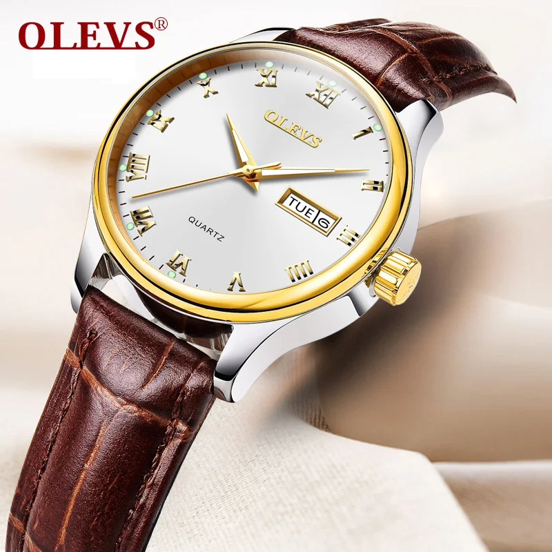 OLEVS Simple Gold Dial Women Watches Leather/Steel Belt Quartz Ladies