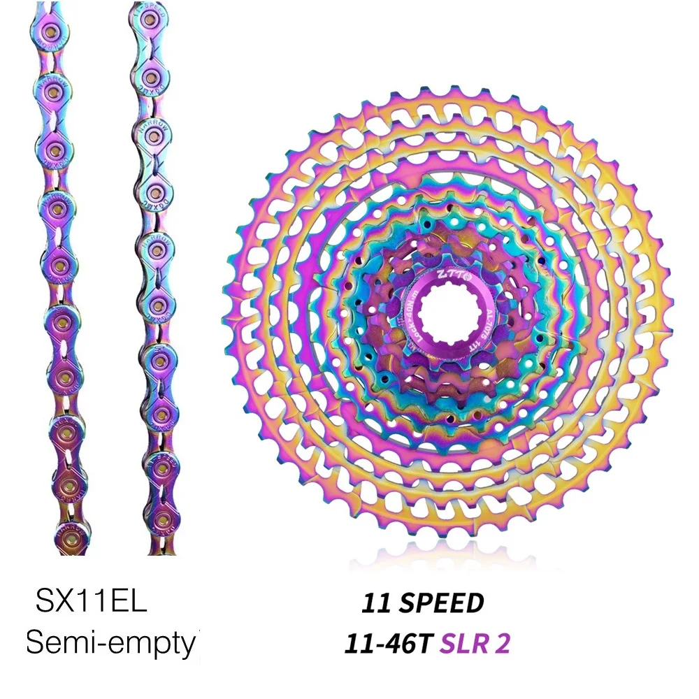 

11 Speed MTB Groupset 11-46T Colorful Cassette SLR2 Bicycle Freewheel and SX11EL Rainbow Chain 11S Bike Group Set Bike Parts