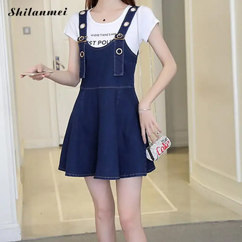 2018 New Autumn Casual Dark Blue Denim Jumpsuit Mini Skirts Overalls ...