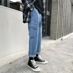 2019 осенне-зимний комбинезон мужской Корейский тренд прямые повседневные брюки студенческие джинсы хорошего качества