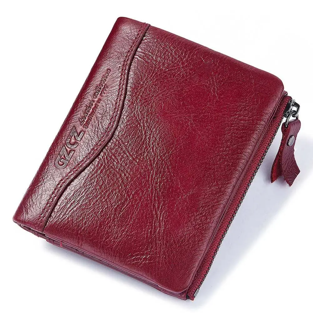 GZCZ кошелек из натуральной кожи женский короткий на молнии Poucht модный кошелек для монет Rfid женский кошелек маленькая сумка для денег зажим для денег - Цвет: Red