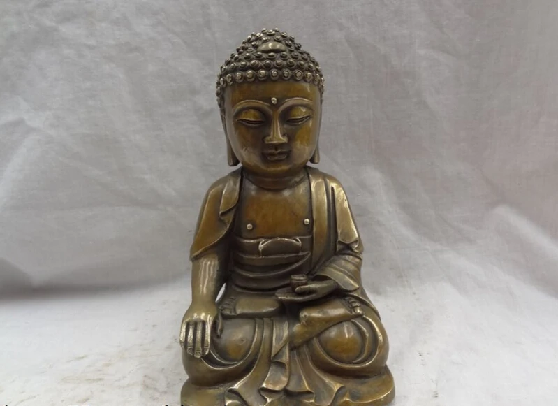 

S2787 9" Tibet Bronze Copper Sakyamuni Joss Pray Bless Shakyamuni Buddha Set Statue D0317